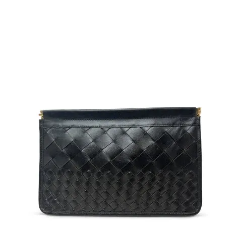 Kempton & Co. Snap Clutch in Black Threaded Weave