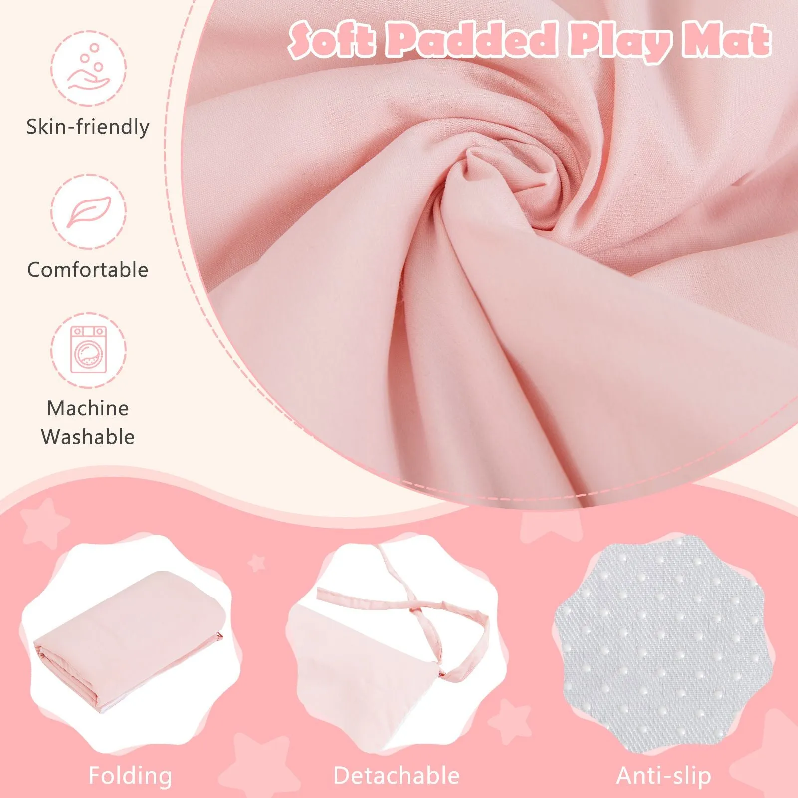 Kids Playhouse Tent | Windows and Curtain | Washable Non-Slip Mat | Brown or Pink