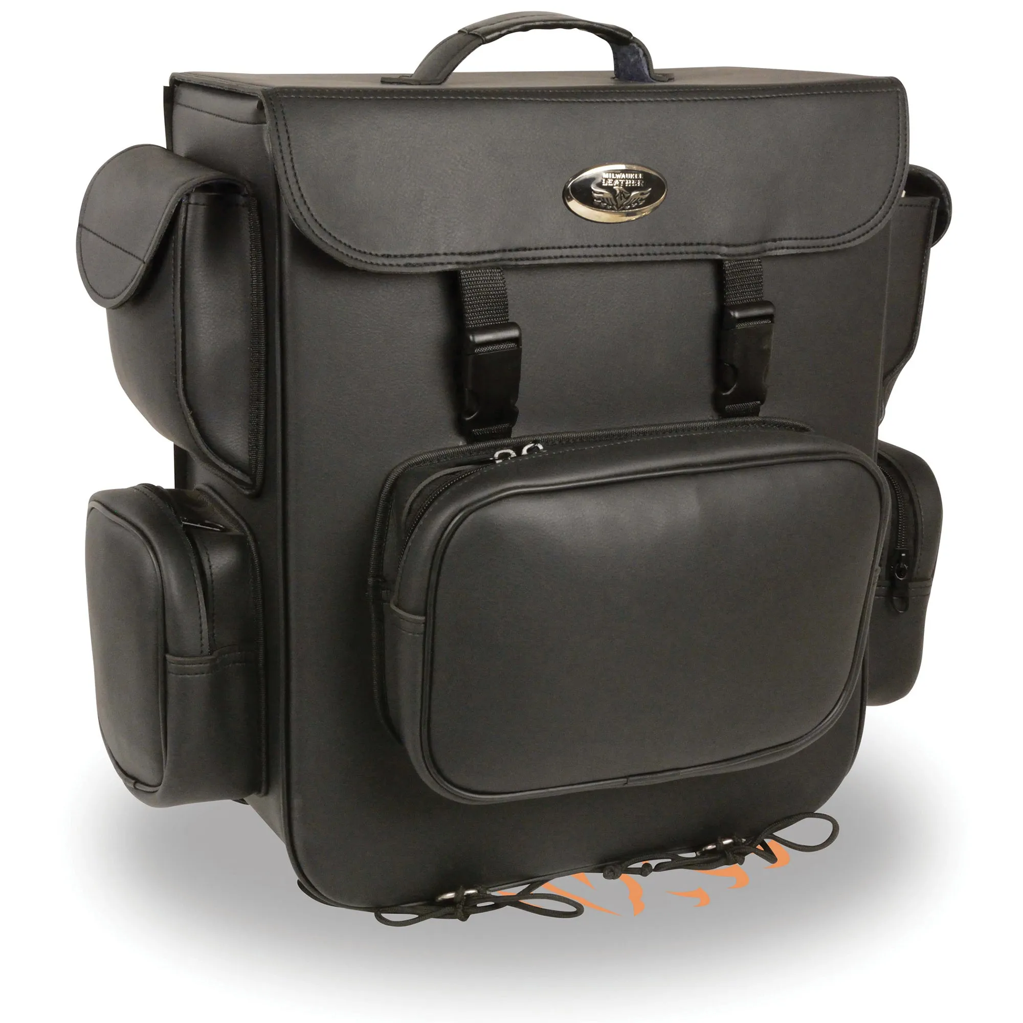Large PVC Sissy Bar Bag w/ 5 Bonus Pockets (16X19X7)