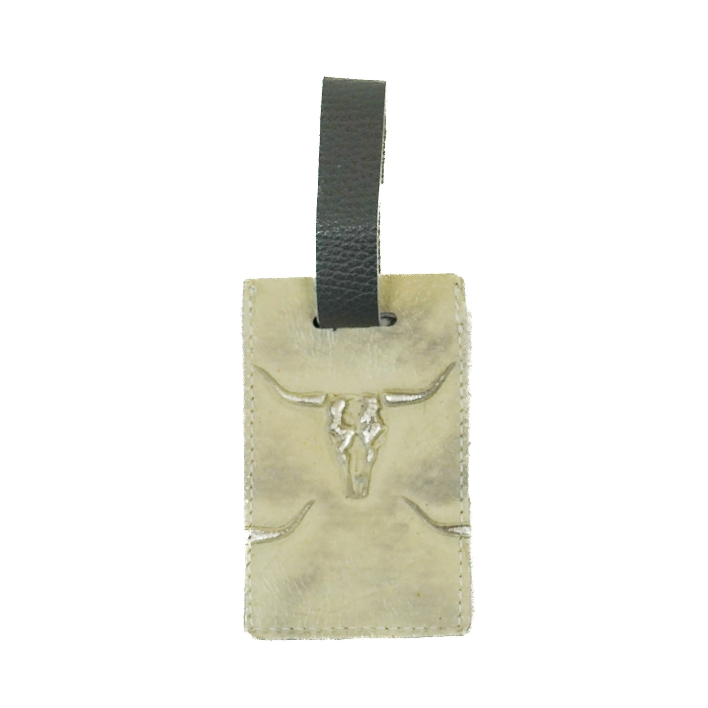 Luggage Tag - Salt/Pepper w/ Ghost Skulls