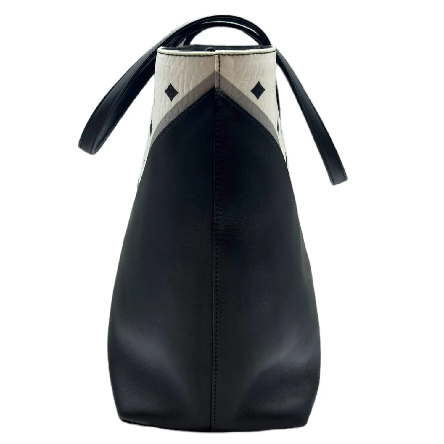 MCM Visetos Chevron Shopper Tote - Black & White