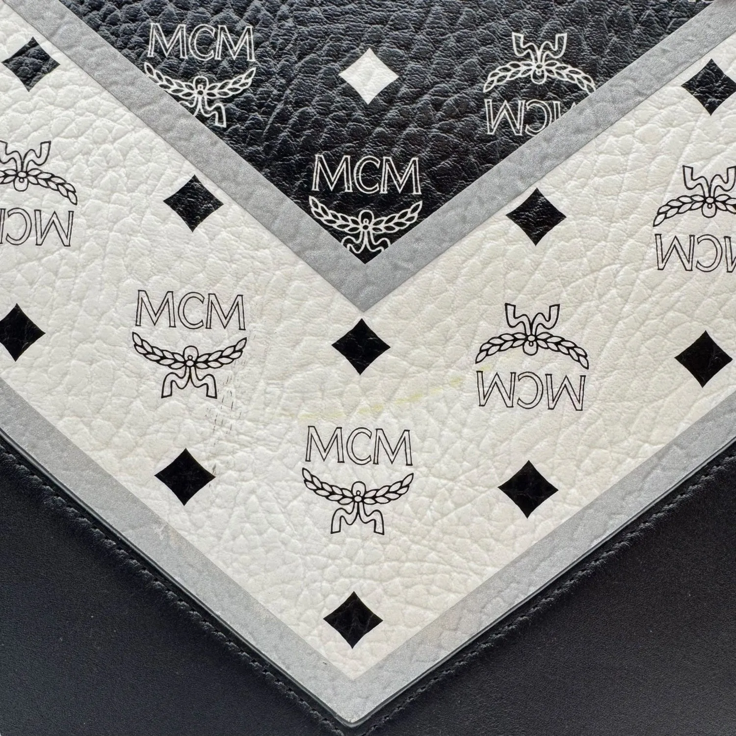 MCM Visetos Chevron Shopper Tote - Black & White