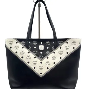 MCM Visetos Chevron Shopper Tote - Black & White