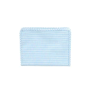 Medium Roadie by TRVL Design - Monogrammed Diaper Bag Organizer - Zippered Pouch - Mist Light Blue Gingham