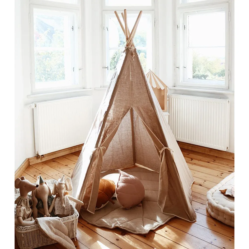 Natural Linen Teepee And Mat Set - Beige