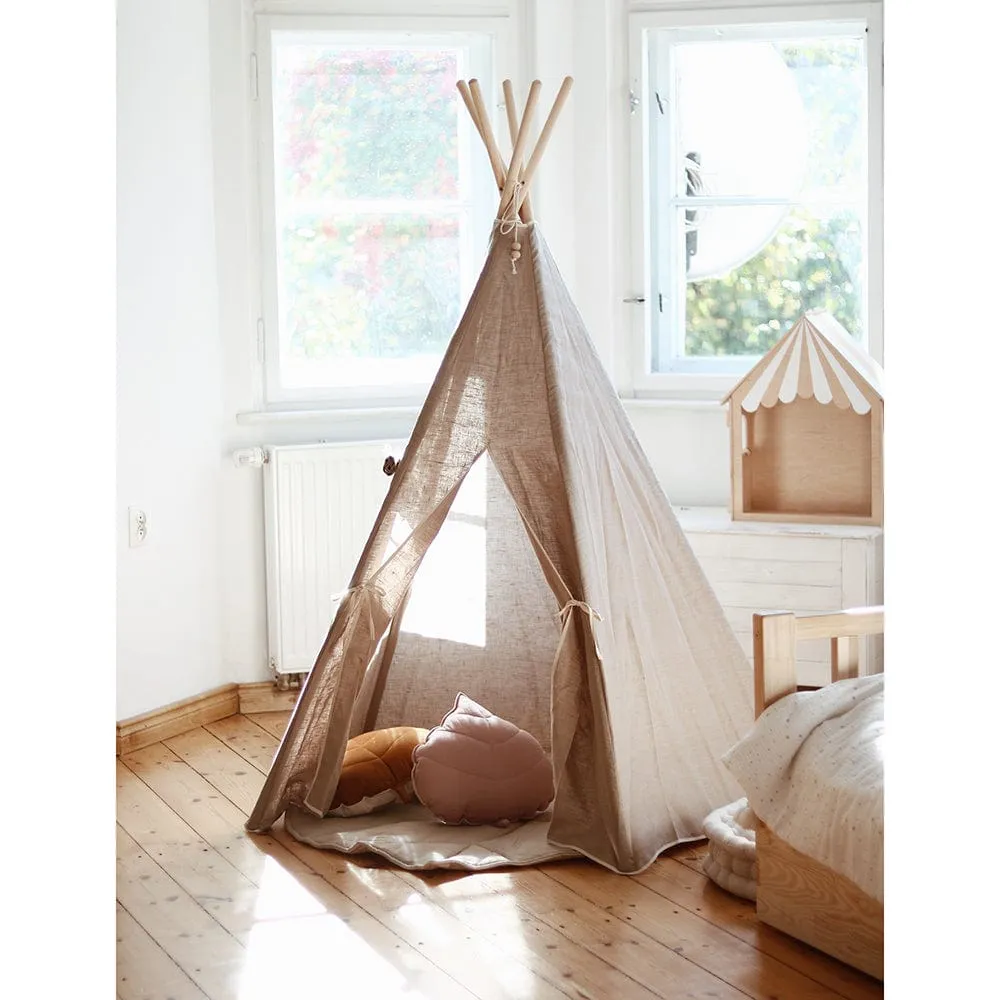 Natural Linen Teepee And Mat Set - Beige