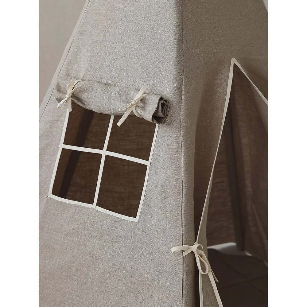 Natural Linen Teepee And Mat Set - Beige