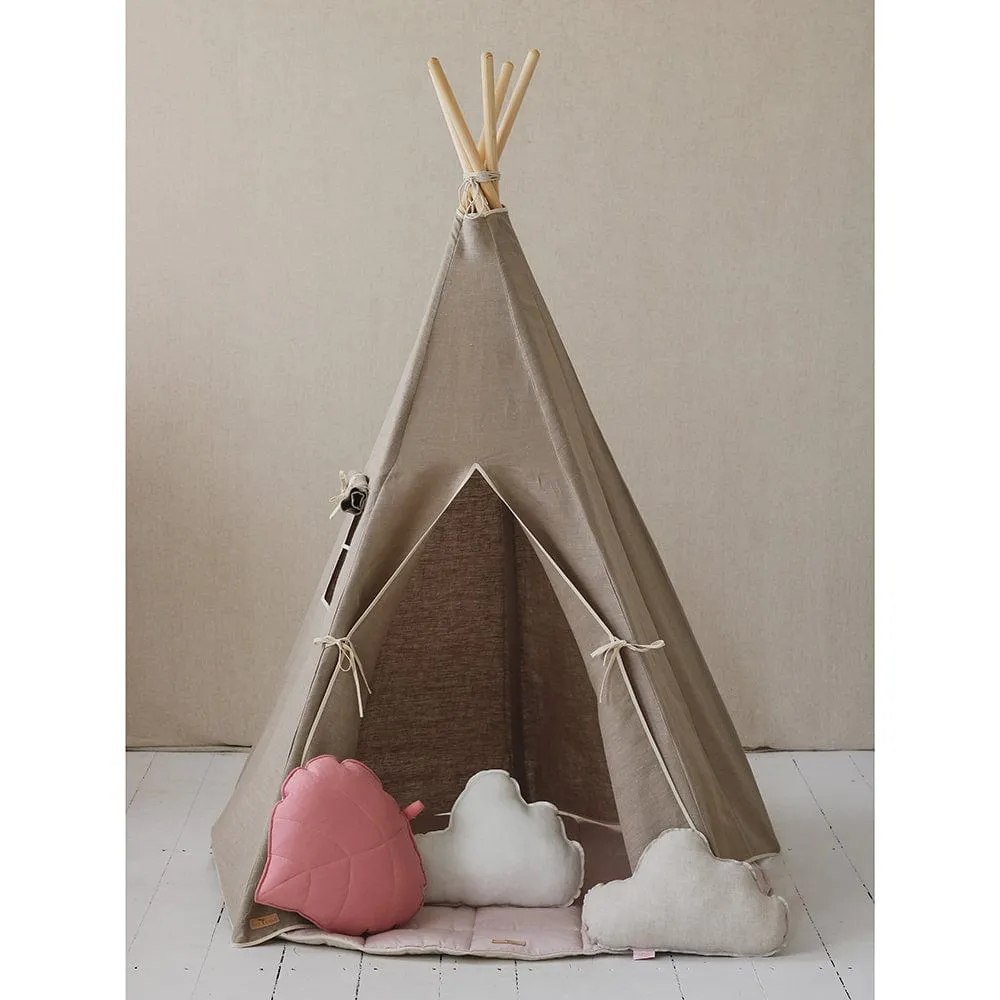 Natural Linen Teepee And Mat Set - Beige