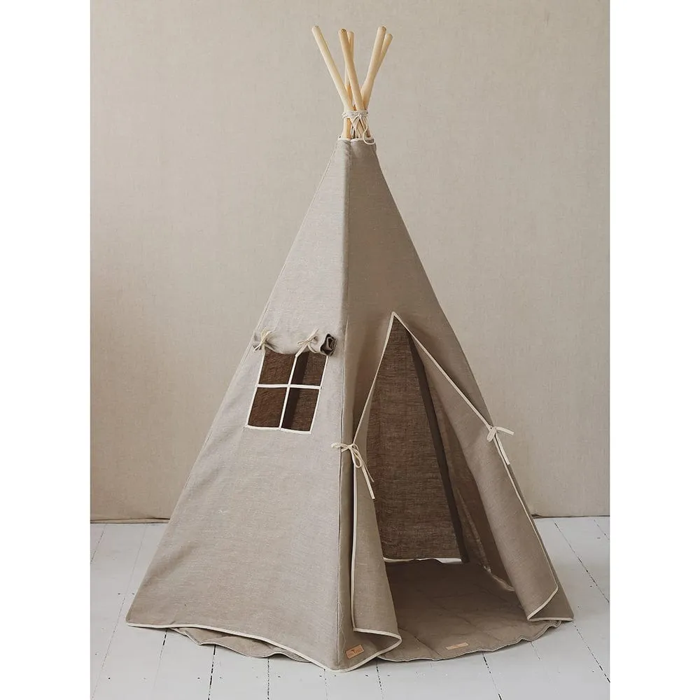 Natural Linen Teepee And Mat Set - Beige