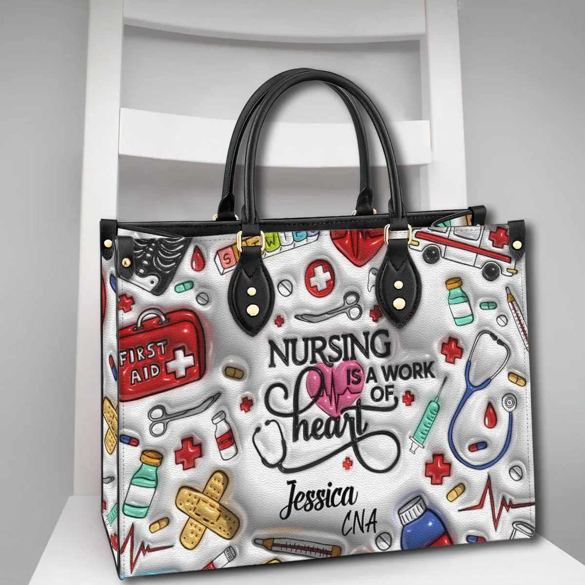 Nursing Is Work Of Heart Personalized Leather Handbag Purse