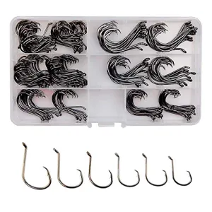 Offset Circle Fishing Hooks Kit - 180pcs 2X Strong Saltwater Freshwater Fish Hooks Sharp High Carbon Steel Octopus Fish Hooks, Size 1-5/0