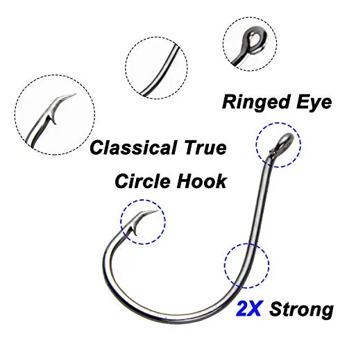 Offset Circle Fishing Hooks Kit - 180pcs 2X Strong Saltwater Freshwater Fish Hooks Sharp High Carbon Steel Octopus Fish Hooks, Size 1-5/0