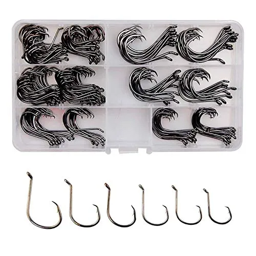 Offset Circle Fishing Hooks Kit - 180pcs 2X Strong Saltwater Freshwater Fish Hooks Sharp High Carbon Steel Octopus Fish Hooks, Size 1-5/0