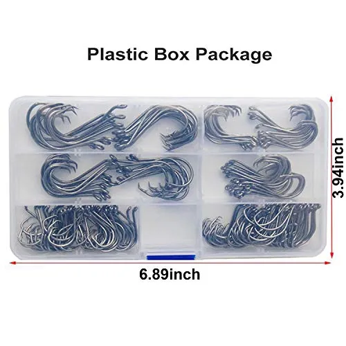 Offset Circle Fishing Hooks Kit - 180pcs 2X Strong Saltwater Freshwater Fish Hooks Sharp High Carbon Steel Octopus Fish Hooks, Size 1-5/0