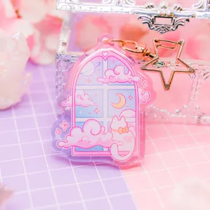 Pastel Dreams - Cat in the Window acrylic charm / keychain (gradient acrylic)
