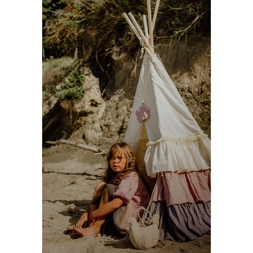 Powder Frills Teepee With Frills And Powder Pink Shell Mat Set - Beige, Pink & Grey