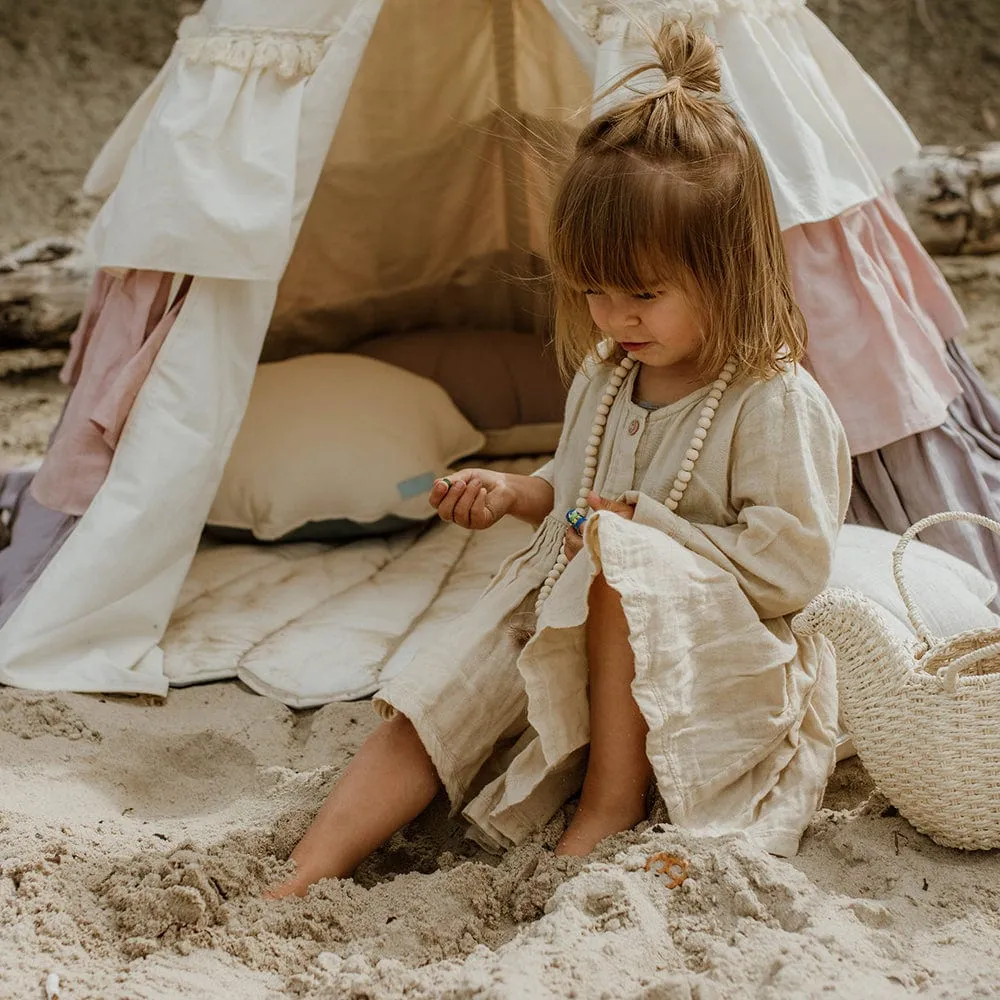 Powder Frills Teepee With Frills And Powder Pink Shell Mat Set - Beige, Pink & Grey