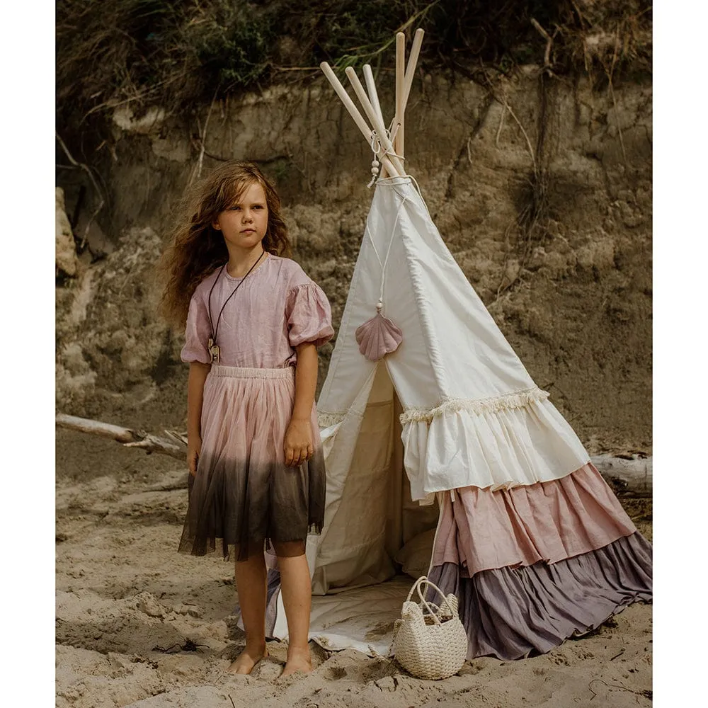 Powder Frills Teepee With Frills And Powder Pink Shell Mat Set - Beige, Pink & Grey
