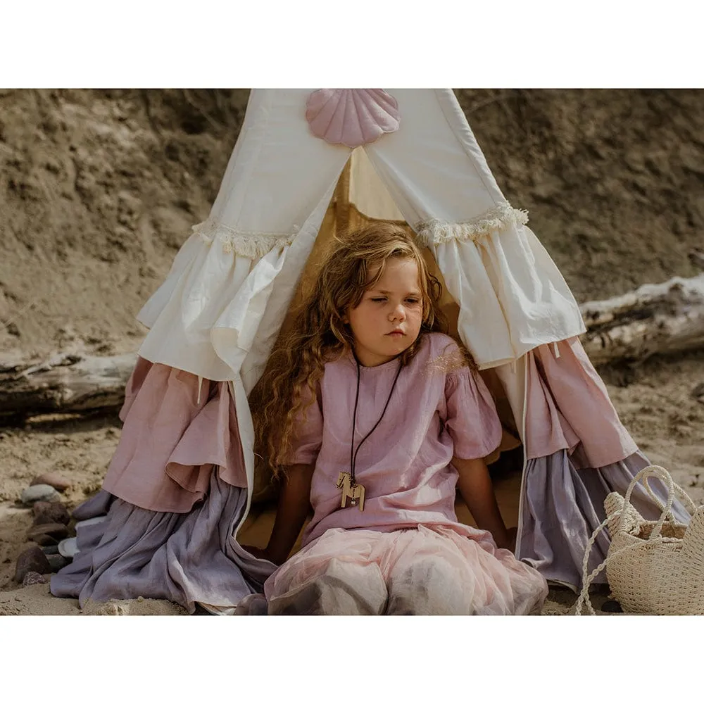 Powder Frills Teepee With Frills And Powder Pink Shell Mat Set - Beige, Pink & Grey
