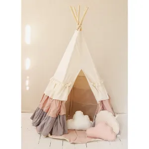 Powder Frills Teepee With Frills And Powder Pink Shell Mat Set - Beige, Pink & Grey