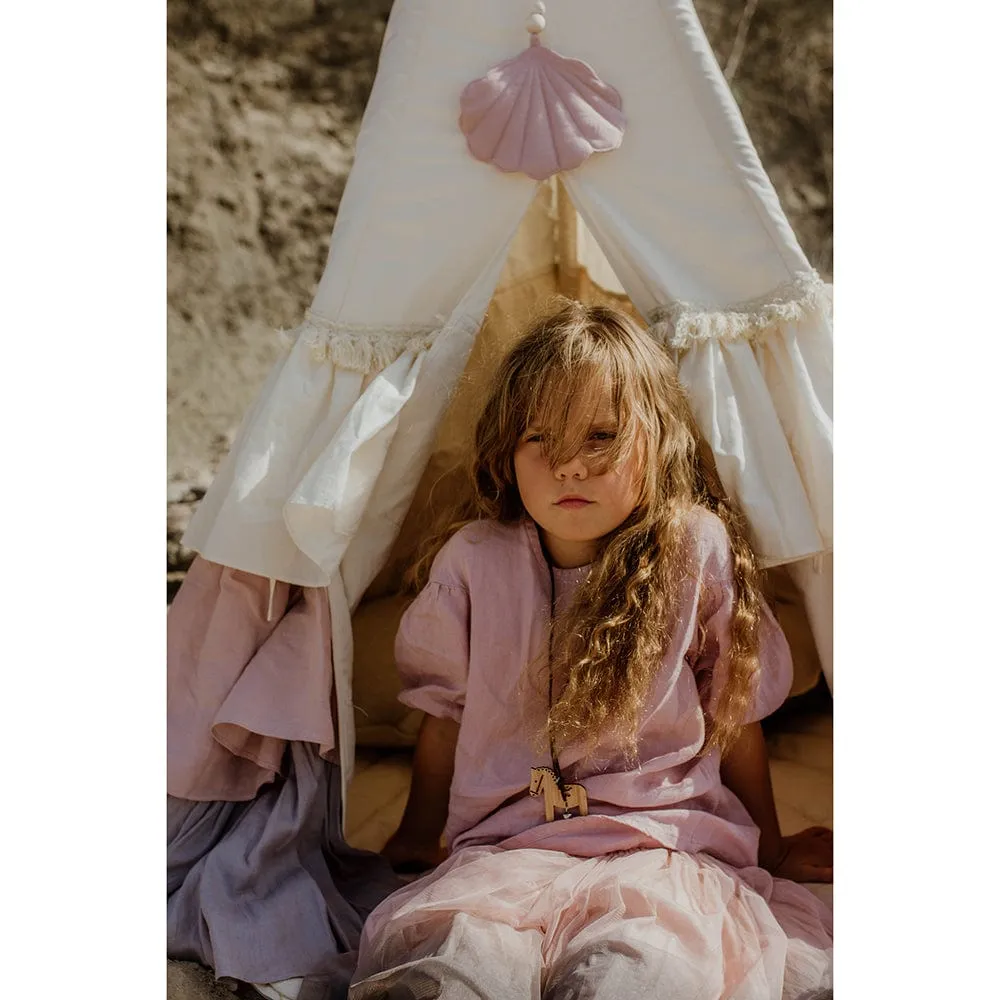 Powder Frills Teepee With Frills And Powder Pink Shell Mat Set - Beige, Pink & Grey