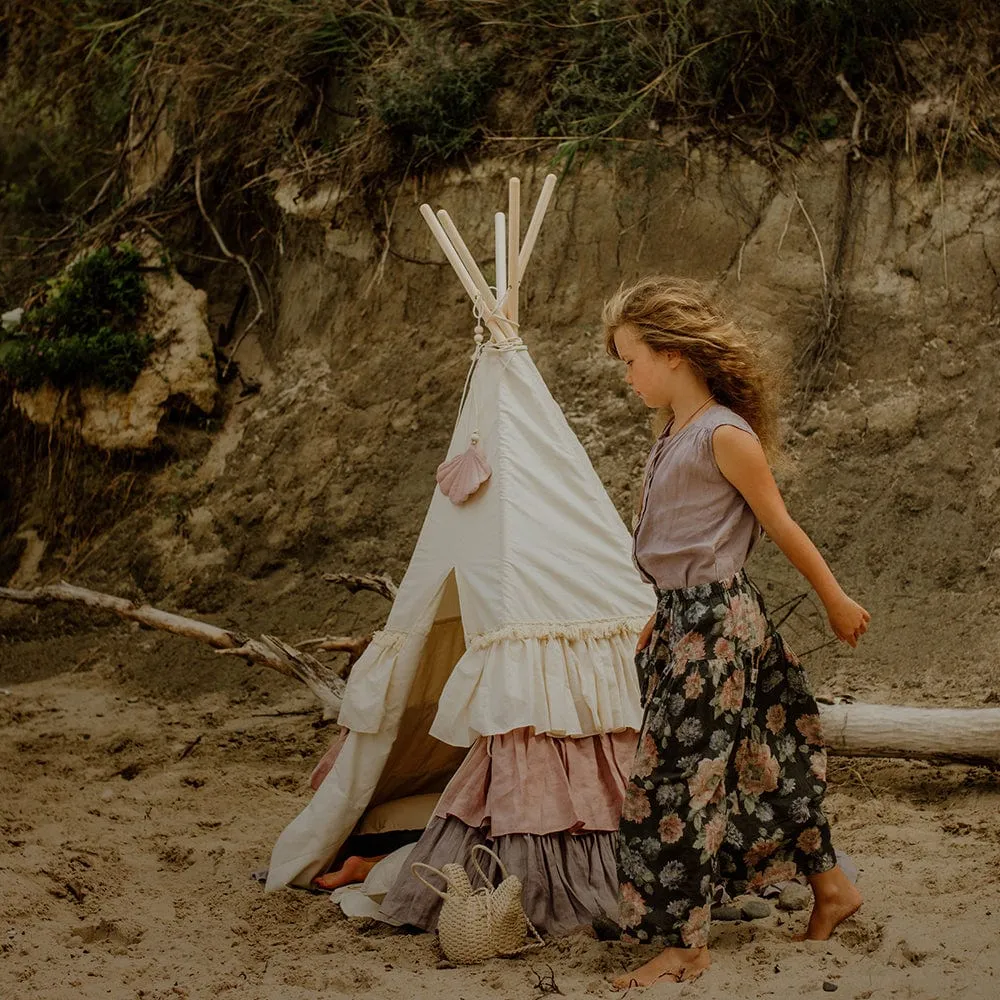 Powder Frills Teepee With Frills And Powder Pink Shell Mat Set - Beige, Pink & Grey