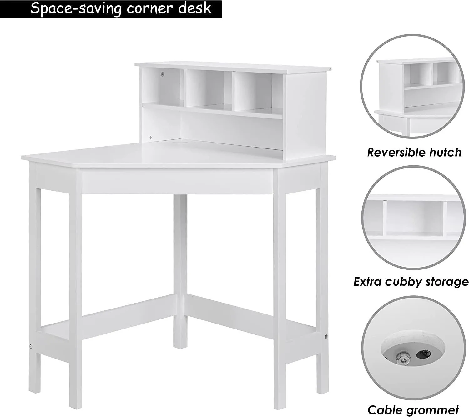 Scratch-resistant Space Saving Homework Desk | Corner Desk | Bureau | Storage & Chair | White