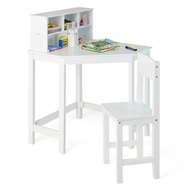 Scratch-resistant Space Saving Homework Desk | Corner Desk | Bureau | Storage & Chair | White