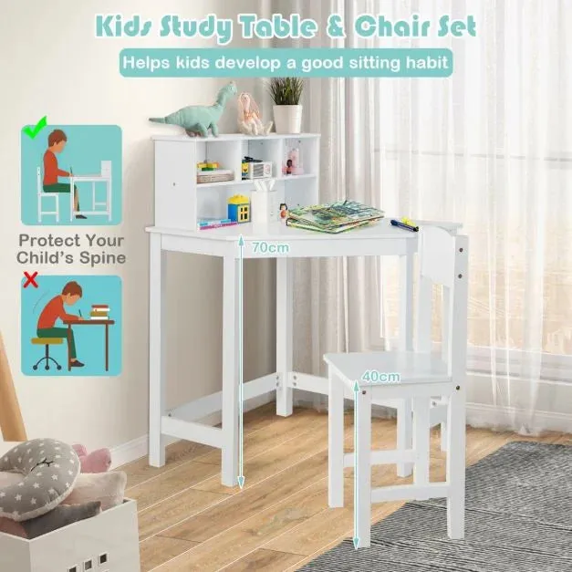 Scratch-resistant Space Saving Homework Desk | Corner Desk | Bureau | Storage & Chair | White