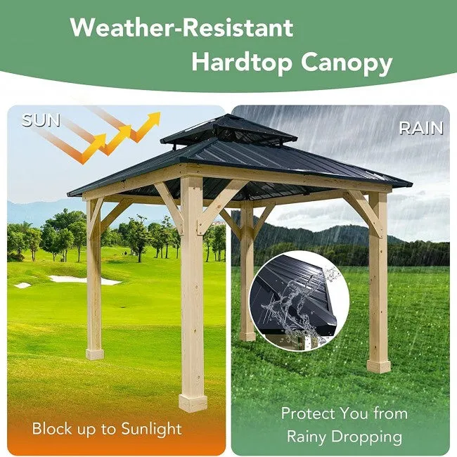 SilverCrate ™ 10 x 10 Feet Patio Pine Wood Hardtop Gazebo with Double Steel Roof for Outdoors