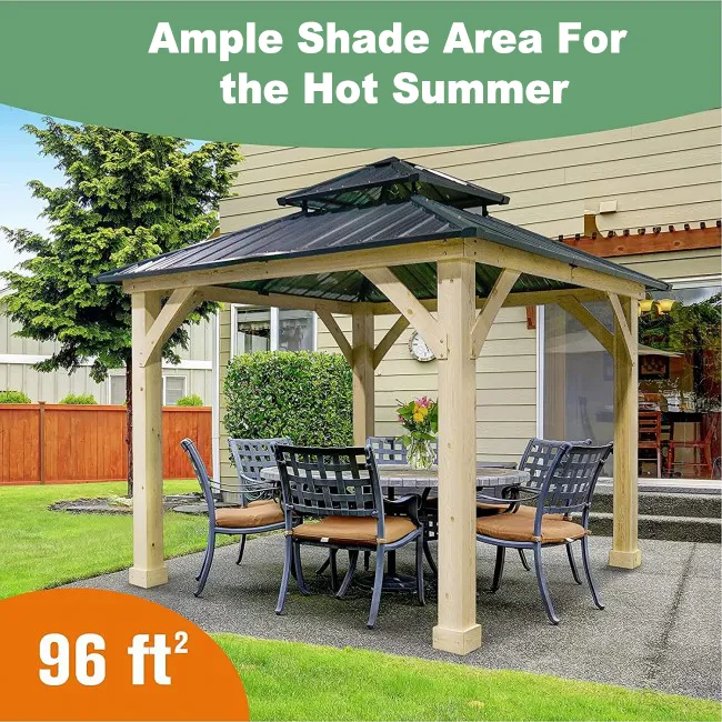 SilverCrate ™ 10 x 10 Feet Patio Pine Wood Hardtop Gazebo with Double Steel Roof for Outdoors