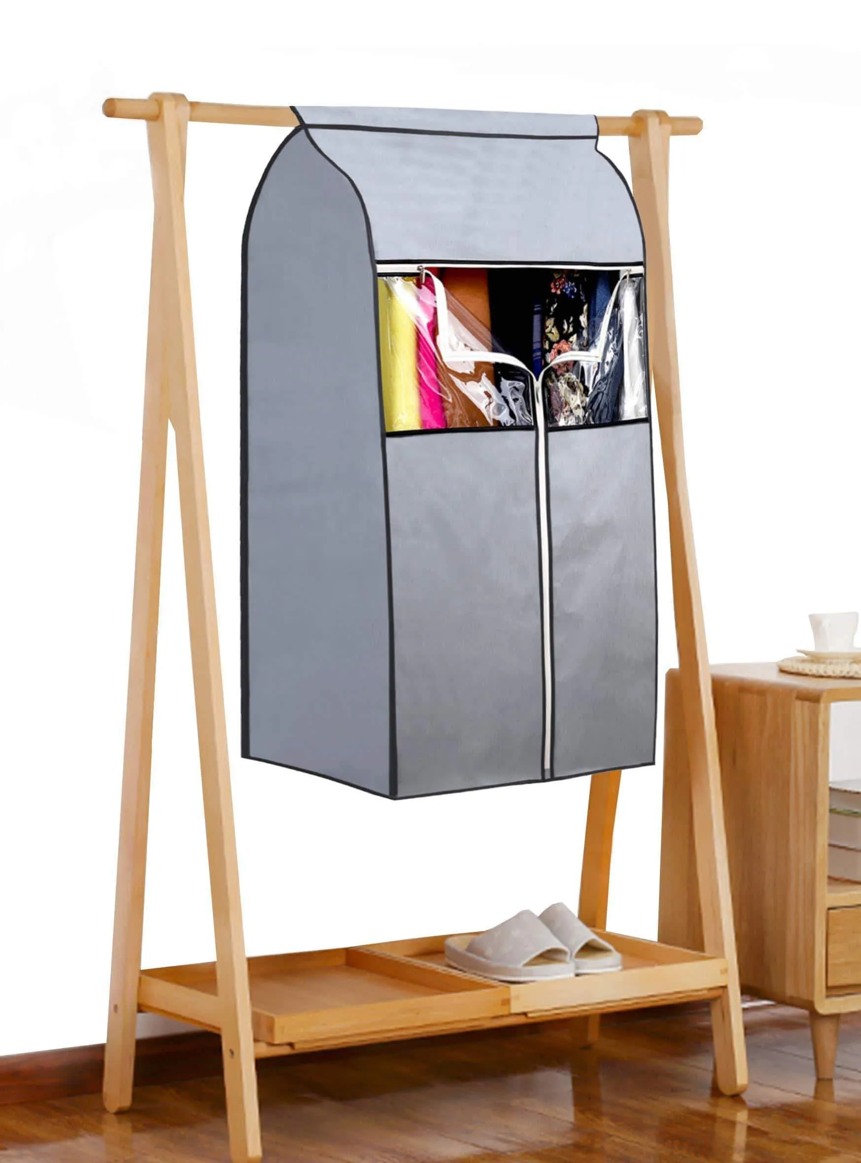 SLEEPING LAMB Garment Bag Organizer Storage with Clear PVC Windows Garment Rack Cover Well-Sealed Hanging Closet Cover for Suits Coats Jackets, Grey