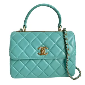 Small Trendy CC Flap Bag with Top Handle in Tiffany Blue Lambskin