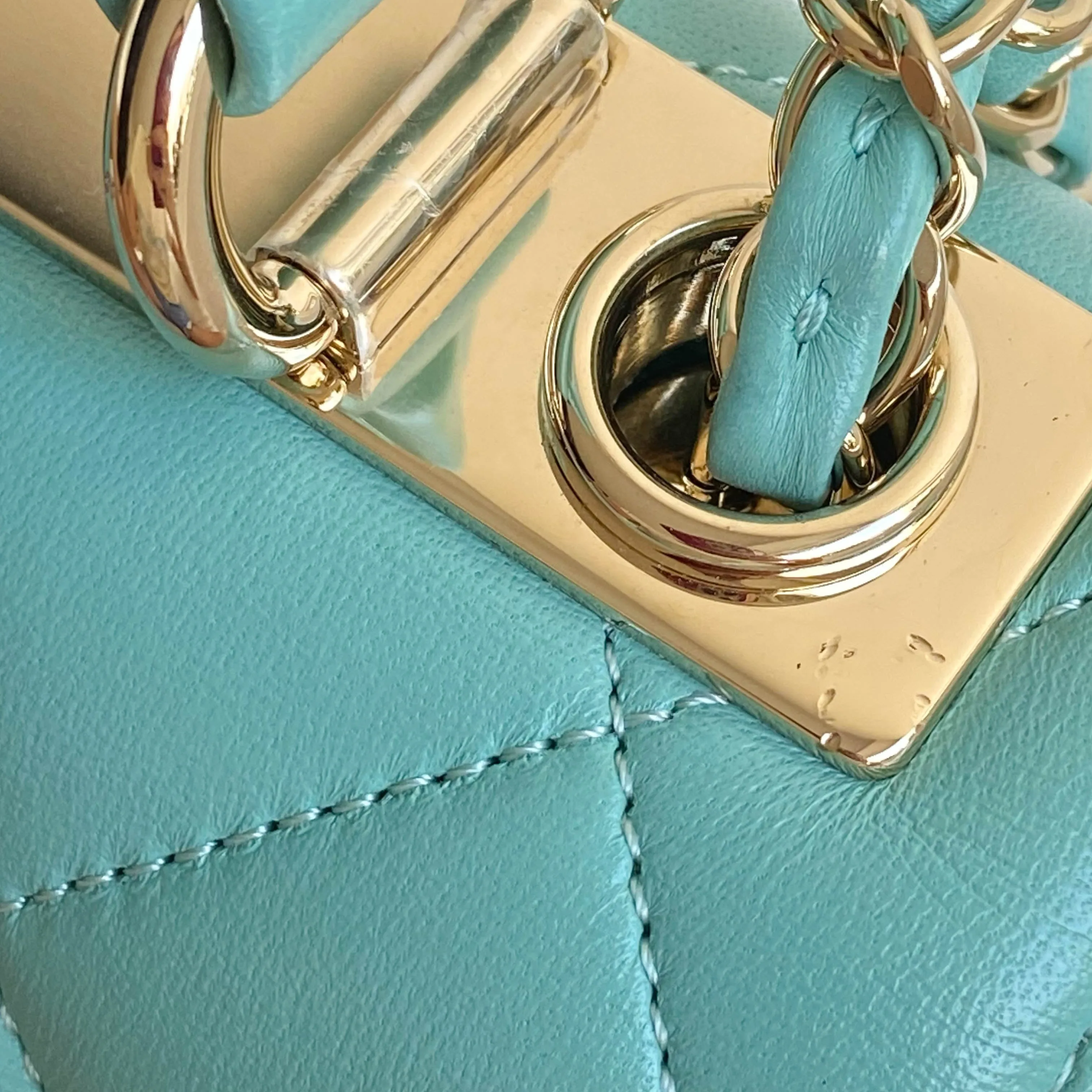 Small Trendy CC Flap Bag with Top Handle in Tiffany Blue Lambskin