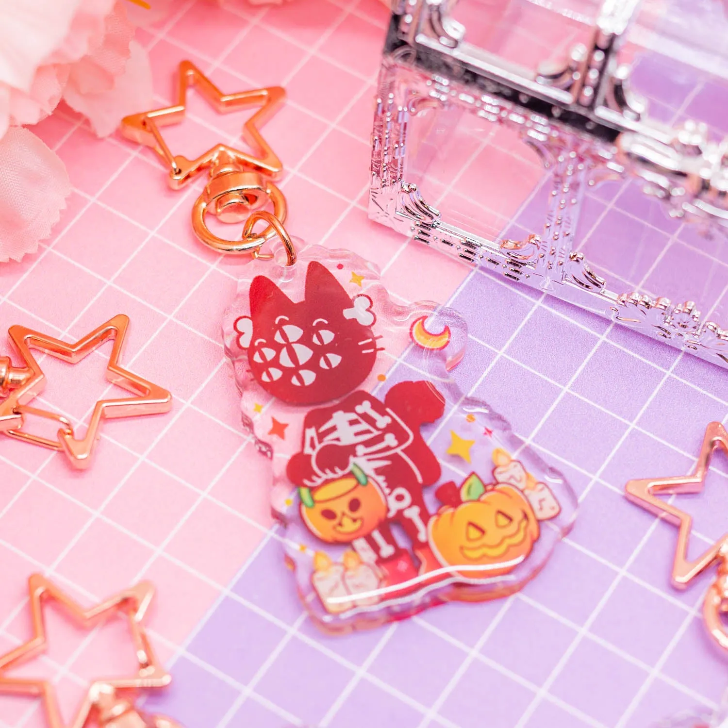 Spooky Town - Skeleton Cat acrylic charm / keychain