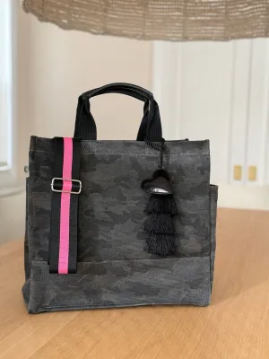 Stephanie's Pick: Black Camo Luxe North South Bag   FREE Black Tassel   FREE Black Heart Charm   FREE Black/Pink Stripe Strap