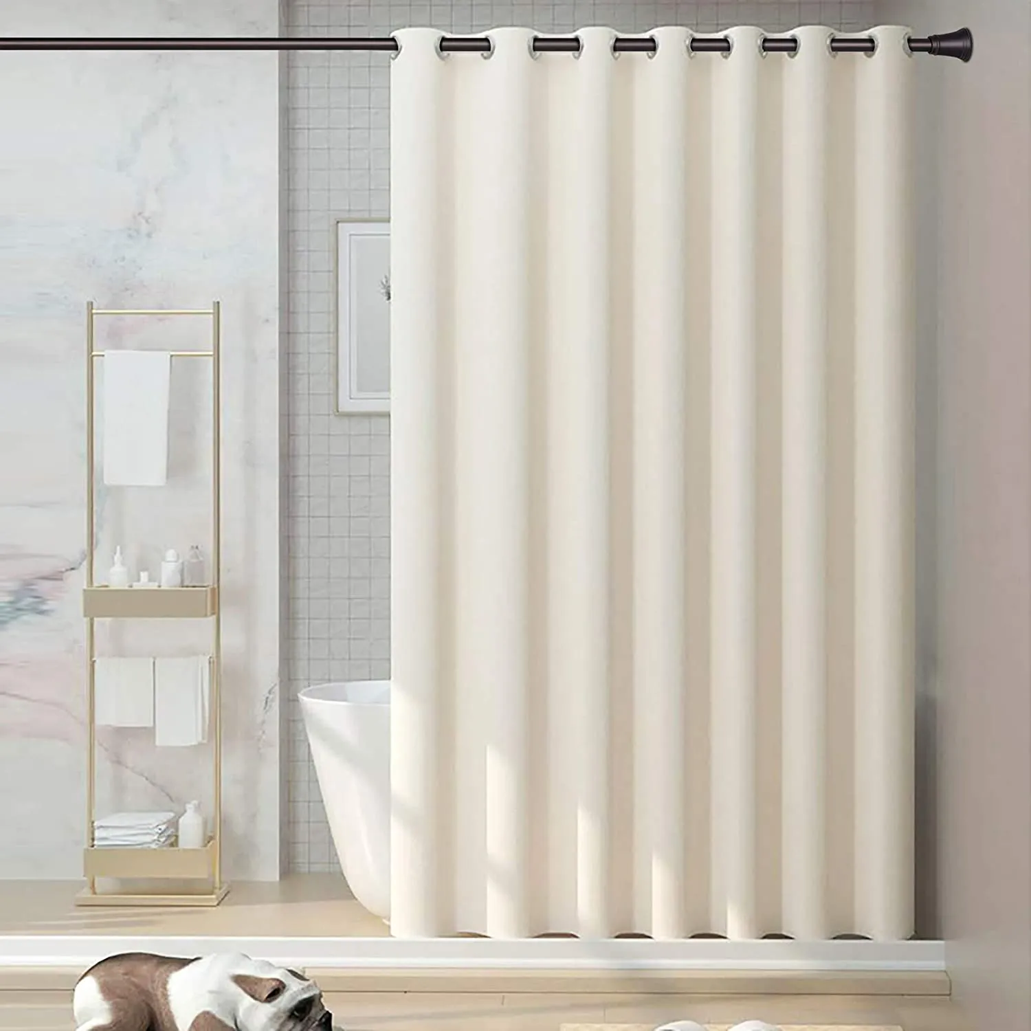 SZXIMU Spring Tension Curtain Rod 27-43 Inch, Never Rust and Non-Slip Shower Curtain Rods with Trumpet End, Bronze