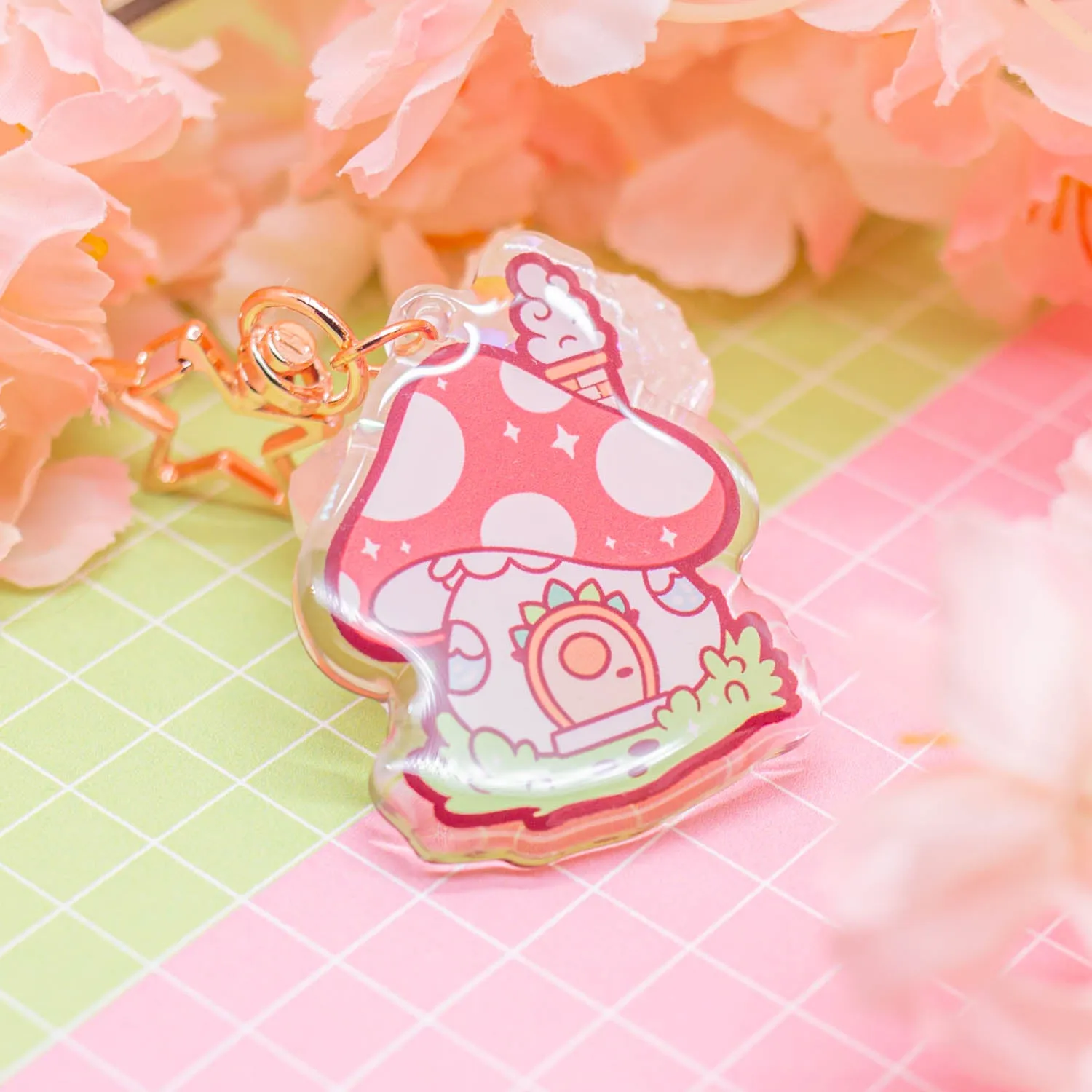 Tiny Forest - Mushroom House - acrylic charm / keychain