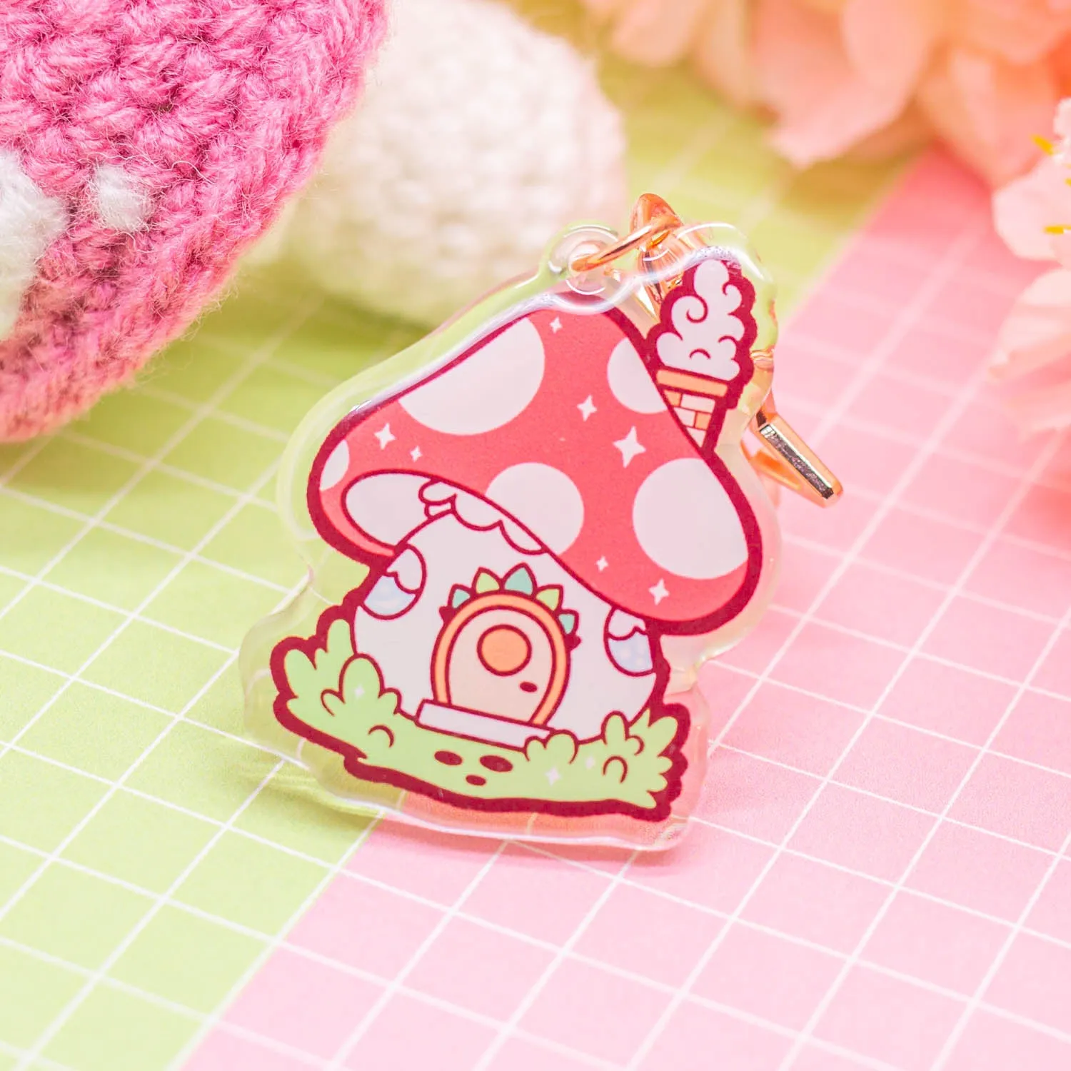 Tiny Forest - Mushroom House - acrylic charm / keychain
