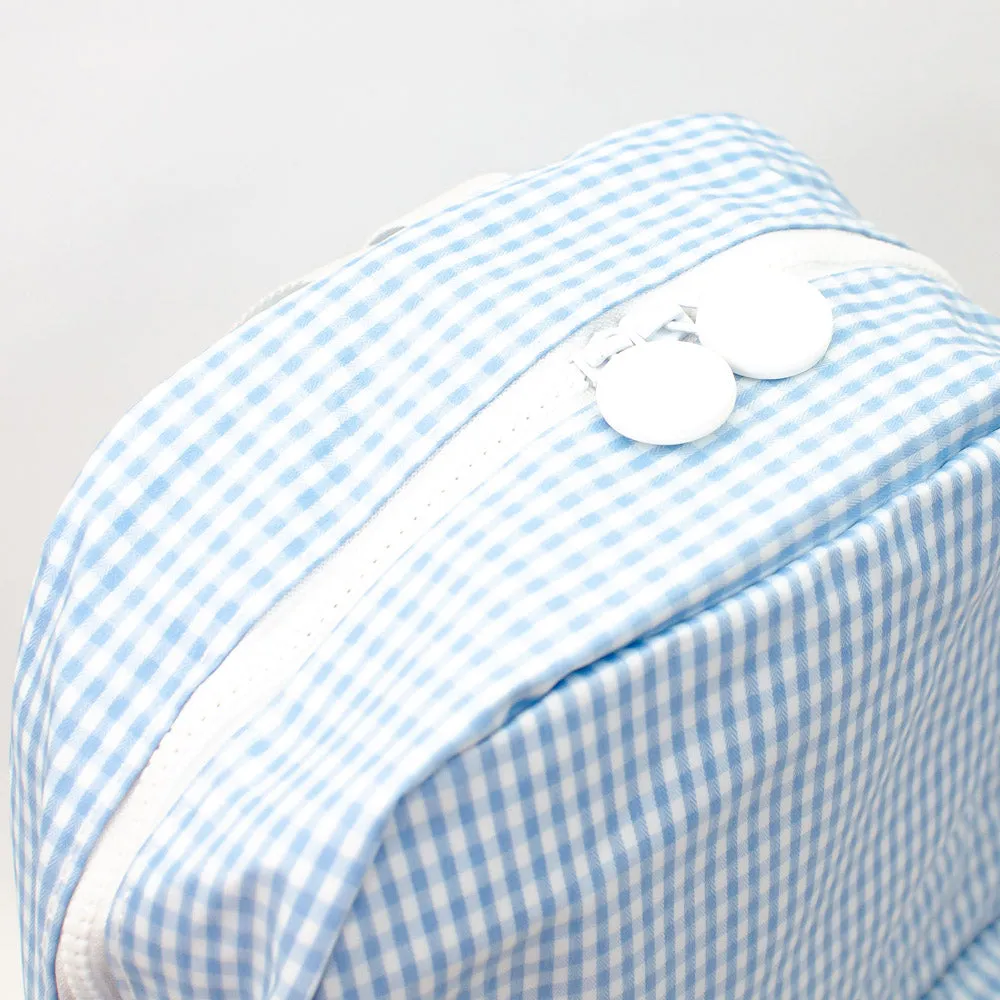 TRVL Design - Light Blue Mist Gingham Backpacker - Monogrammed Baby Gift - Light Blue Baby Boy Diaper Bag