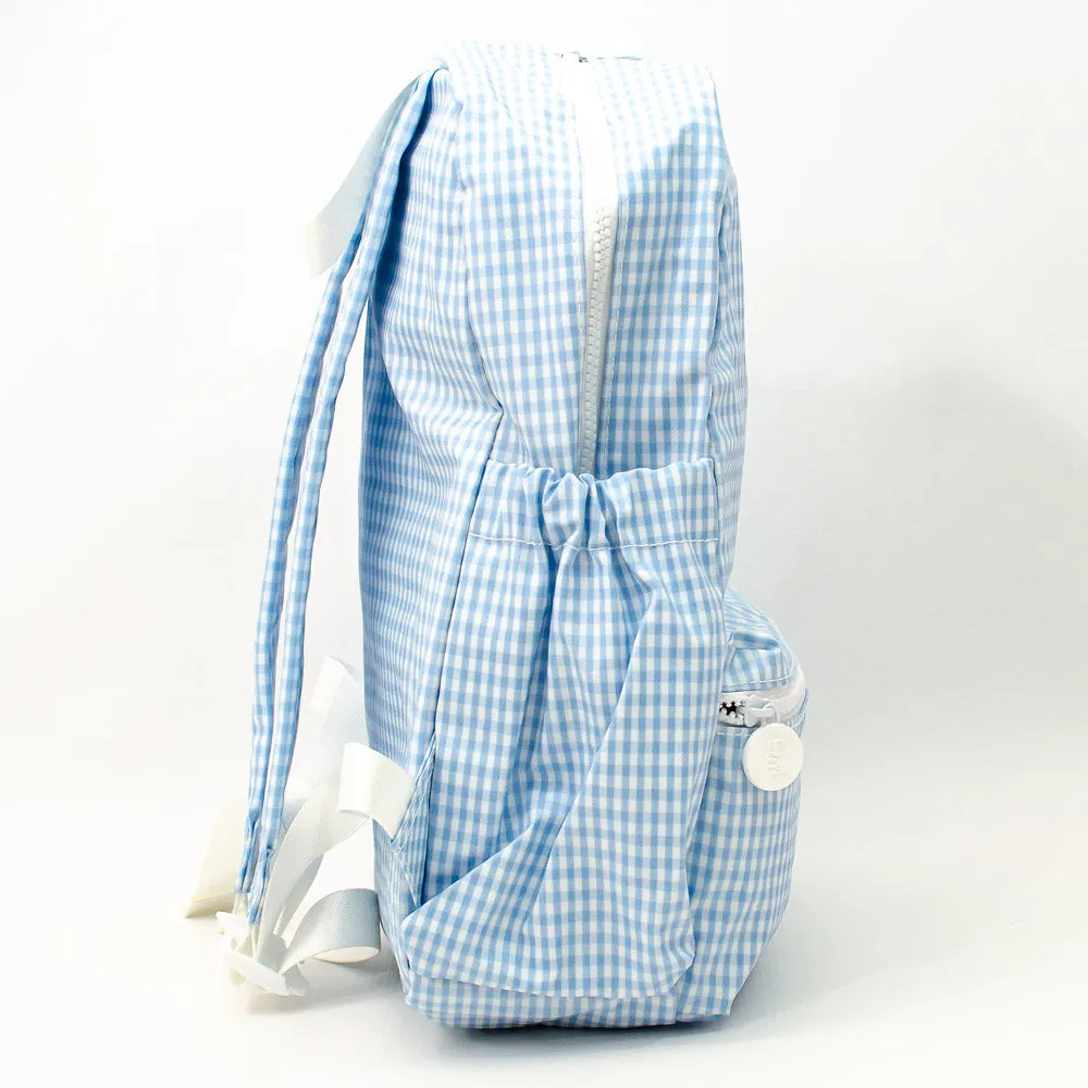 TRVL Design - Light Blue Mist Gingham Backpacker - Monogrammed Baby Gift - Light Blue Baby Boy Diaper Bag