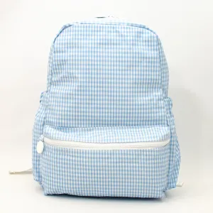 TRVL Design - Light Blue Mist Gingham Backpacker - Monogrammed Baby Gift - Light Blue Baby Boy Diaper Bag