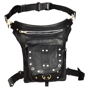VA561 Black Carry Leather Thigh Bag with Waist Belt